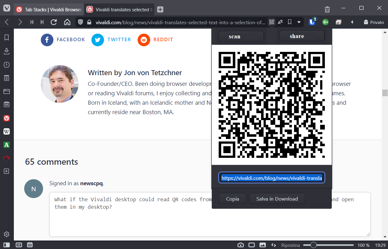 Scan QR codes with Vivaldi on Android