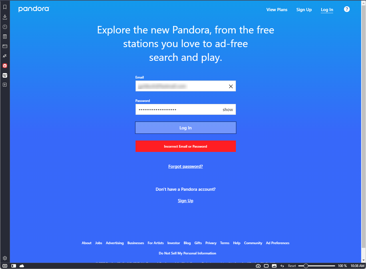 Can't log into Pandora | Vivaldi Forum