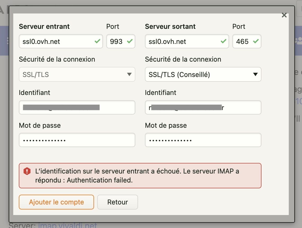 Email account configuration french provider OVH | Vivaldi Forum