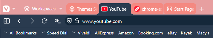 Screenshot showing new lighter Accent color on the tab bar for YouTube.